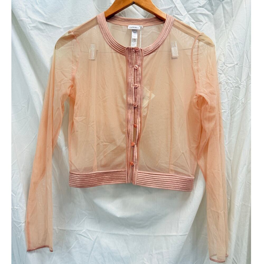 La Perla NEW Tulle Nervures Sheer Button Up Jacket EU 40 US Small Pastel Pink